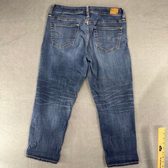 Y2K American Eagle Capri Jeans Womens Size 4 Dark Blue Low Rise Crop Whisker - Picture 6 of 11